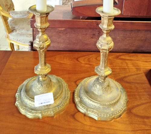 Paire bougeoirs bronze - bougeoirs,