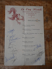 Menu ancien "Le Coq Hardi" à Avignon 1955 signatures