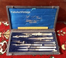 ANCIENNE BOÎTE TROUSSE COMPAS ANCIEN OS LAITON COFFRET 