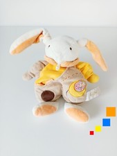 Peluche/Doudou Lapin Blanc Beige Orange Jaune Marron Poche Fleurs 25cm - Babynat