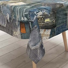 KEVKUS Nappe En Toile Cirée K150023 Jean Denim Bleu Rectangulaire Ronde Ovale