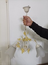 Lustre 3 spots verre tulipe -déco feuilles de lierre- (voir descriptif)