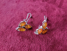 PAIRE BOUCLE OREILLES ARGENT & AMBRE - MARQUE LEWA POINCON 925 - BIJOUX BAGUES