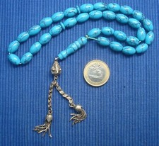 B32 Chapelet Arabe Turquoise? Métal Argenté Islamic Rosary Tasbih