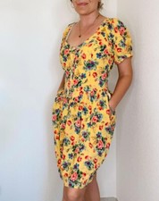 René Derhy robe multicolore fond jaune floral T M/38 esprit vintage