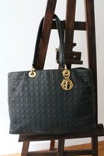 Dior sac à mains Lady Dior en toile noire grand format