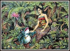 "Keliki Kawan Miniature Traditional Painting from Bali"  Signed  (6"H x 8.25"W)