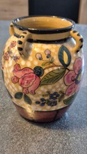 VASE POTERIE CERAMIQUE 4 ANSES DECOR FLEURS DE COULEURS HAUT. 17 CM DIAM. 13 CM