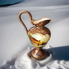 Pichet en céramique H. Bequet – Belgique – Scène champêtre peinte à la main 