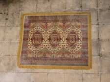 Tapis Kazak 180x150 cm fait main aux motifs orientaux ocre et bordeaux vintage