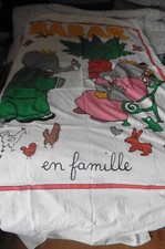 Housse de couette lit 1 personne imprimé Babar en famille Jean de Brunhoff Rare!