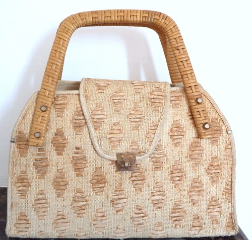Sac paille osier vintage - en,