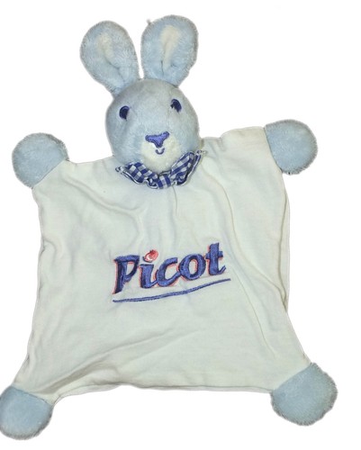 Doudou plat tissu lapin bleu - plat,