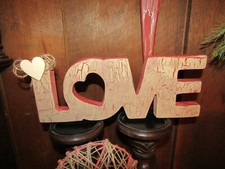  *Love* Shelf Sitter Red Tan Crackle Heart 12x5 (Solid Pine Wood) Tiered Tray
