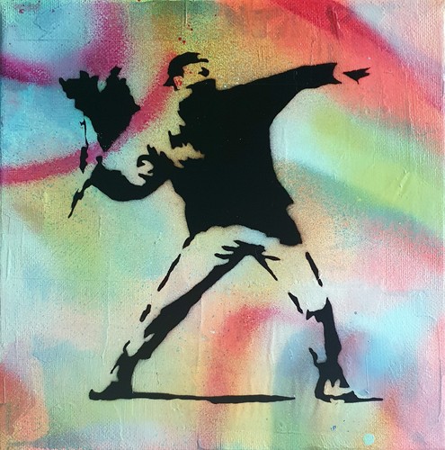 Pyb signed flowers man - man, banksy