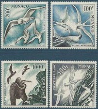 MONACO STAMP YVERT AVIONS 55/58 SCOTT C41/43+44a " SEA BIRDS PERF 11 " MNH XF