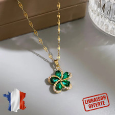 Collier Porte-Bonheur Trèfle Vert Émeraude? - Pendentif Femme - Pochette Cadeau