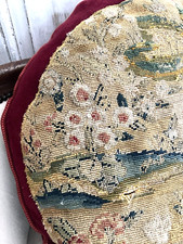 LARGE French antique needlepoint TAPESTRY fragment velvet PILLOW c1950