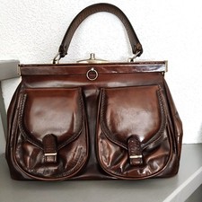 Beau sac à main en cuir  vintage de marque française PP Fougy