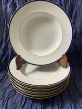 J L Coquet 6 assiettes creuses porcelaine Limoges filet or et bleu 20 Cm