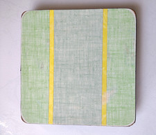 Dessous de plat carré vintage rétro années 70 en formica et bois vert bleu