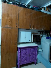 2 meubles  de cuisine formica stratifié marron, année 1970, bon état