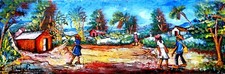 Tableau Ancien Haïti Peintre Haïtien TCHENLY GUERRIER Village animé
