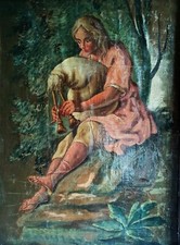 Tableau ancien fin 19 eme le joueur de cornemuse vers 1880