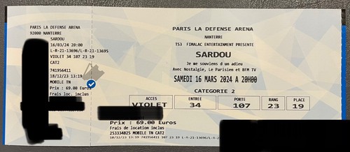 Billet michel sardou - billet,