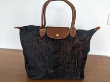 Sac Longchamp le pliage shopping personnalisé noir brodé  doré collector inedit