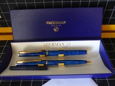 parure stylo bille styllo plume waterman ancien paris ballpoint pen bleu marbré