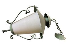 ANCIEN PLAFONNIER LUSTRE D ENTREE COULOIR MARQUISE TULIPE VERRE FER FORGÉ VERT