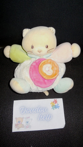 Doudou peluche chat blanc rond - peluche,