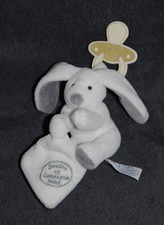 Peluche DOUDOU ET COMPAGNIE Lapin Blanc Mouchoir Attache Tétine 11 Cm Assis NEUF