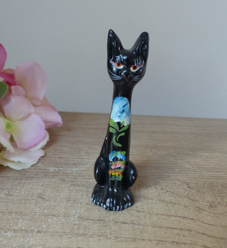 Figurine chat noir assis - , en