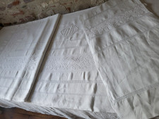 N18 Ancienne parure drap lin brodé monog DR dentelle + 1 taie traversin 244x316