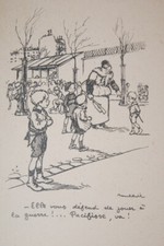 POULBOT COUR D'ECOLE GUERRE  GOSSES GRAVURE  1918 P10