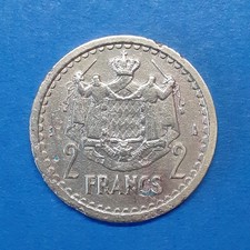 Pièce 2 francs Louis II Monaco année ND (1945) bronze-alu qualité TTB nettoyée.