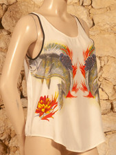 TOP VINTAGE EN SOIE IMPRIMÉE "SANDRO" - UK 10 / US 6 / FR 38