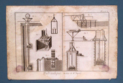Gravure ancienne hydraulique - ancienne, "hydraulique