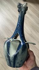 Beau Vase Grés Céramique signé Pierrefonds Art nouveau 42 cristallisation bleu