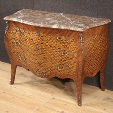 Commode ancienne de style Louis XV en marbre marqueté 20ème siècle chiffonier