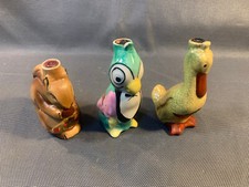 Lot de 3 anciennes fioles animaux en céramique Liqueur Saint Galmier vintage