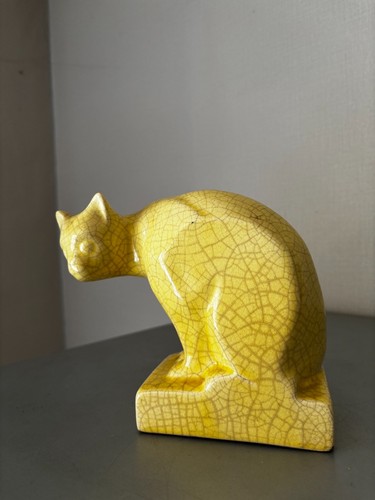 Ancien chat craquele jaune - chat,
