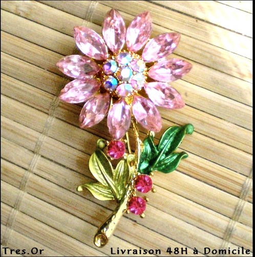 Broche fleur multi strass - broche,