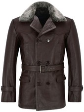 Manteau homme marron pois fausse fourrure faux col militaire classique...