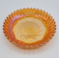 Coupelle verre moulé orange irisé Carnival de Fenton décor géométrique Art Déco 