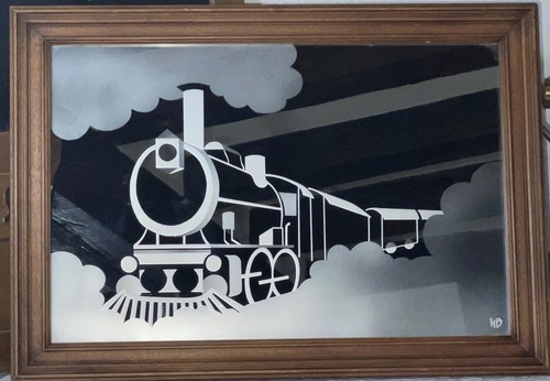 Miroir gravé locomotive - gravé,