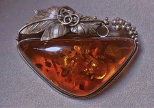 40grs Grande ancienne broche argent ambre Old large silver amber brooch