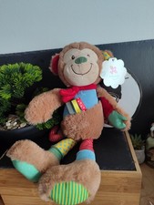 Nicotoy Long legs Patchwork Peluche singe marron bleu rouge 40 cm Pois Rayé 197